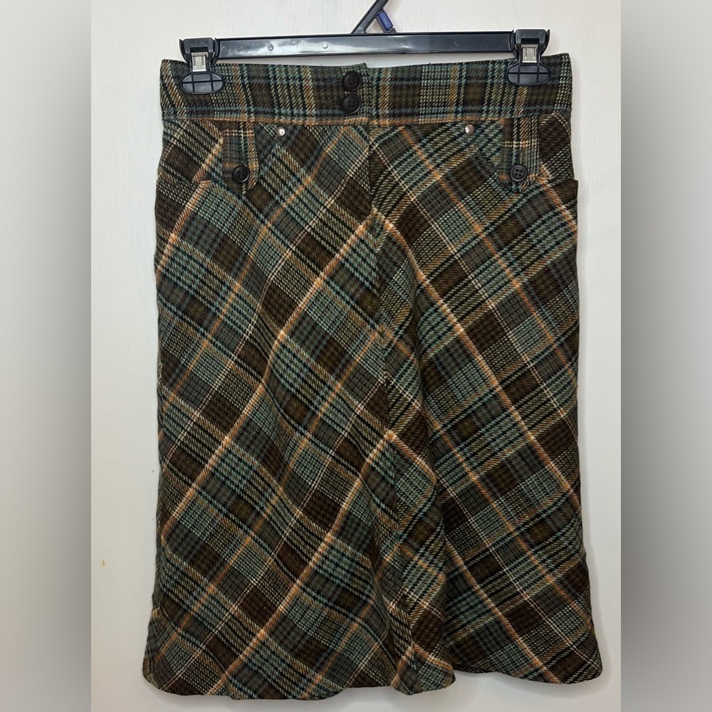 H&M Checkered Midi Skirt - Brown and Blue